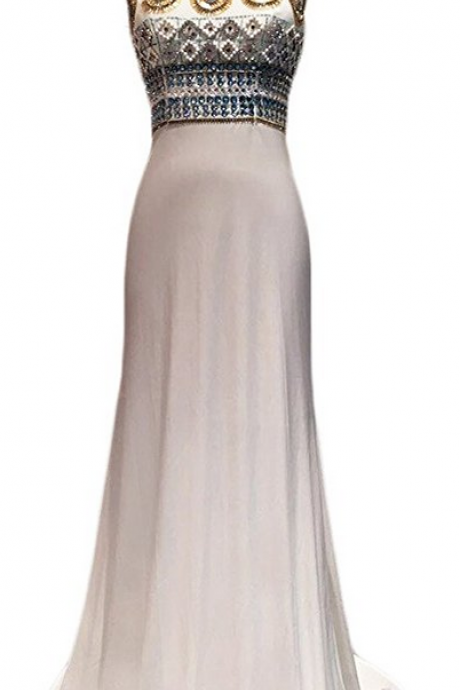 Gorgeous Halter Beaded Bodice Jersey Prom Dresses Pageant Gown