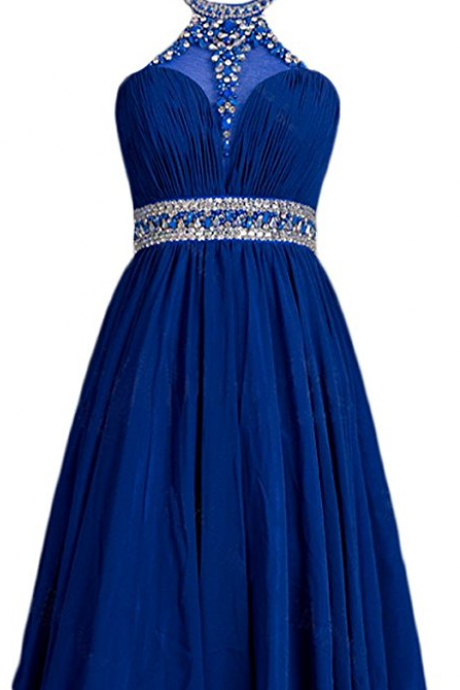Lovely Halter A-line Chiffon Prom Dresses Short Beaded Homecoming Gown