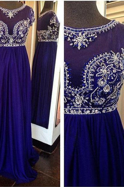 Royal Blue Long Pom Dresses,custom Made Pom Dresses,beading Pom Dresses,chiffon Pom Dresses,a-line Evening Gowns