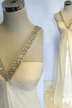 V-neck Beading Long Prom Dress,evening Dress,prom Dresses