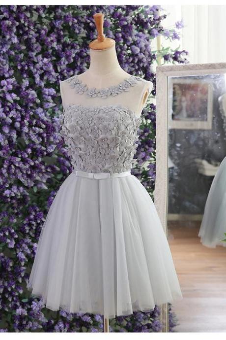 Elegant Gray Prom Dresses,tulle Flower Beaded Prom Dresses,short Prom Dresses,short A-line Prom Dresses,party Evening Gown Custom