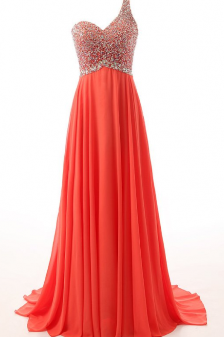 Custom Made Long Prom Dress, Chiffon A-line Prom Dress Featuring Crystal Beaded Embellished Sweetheart Bodice And Open Back