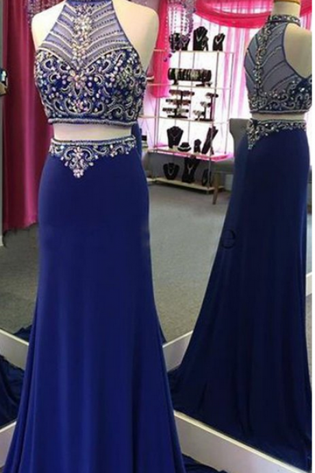 Two Pieces Royal Blue Prom Dress,long Prom Dresses,charming Prom Dresses,evening Dress Prom Gowns