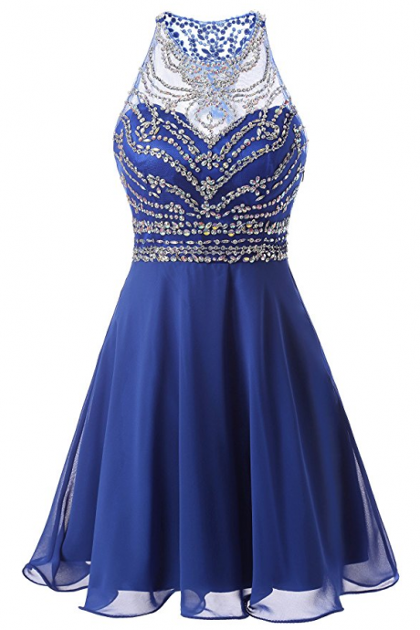 Short A Line Chiffon Blue Prom Dresses