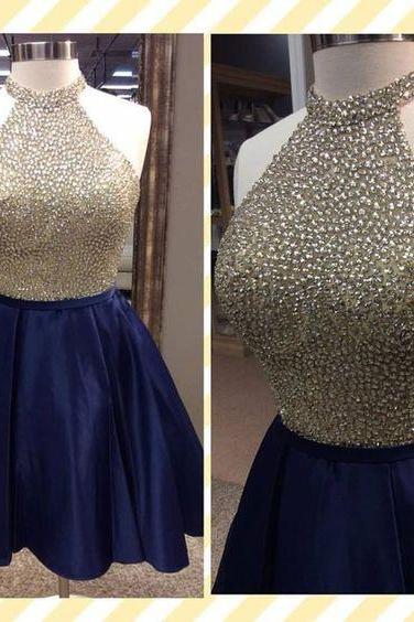 Homecoming Dresses,halter Homecoming Dresses,beading Prom Dress,prom Gown,short Homecoming Dresses,party Dress
