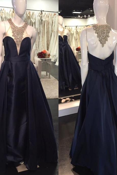 Prom Dresses,sexy Prom Dress,high Neck Prom Dress, Ball Gown, Black Formal Dresses, Black Satin Prom Gowns,