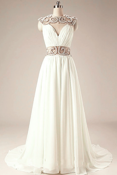 Long Prom Dress,elegant Prom Dress,beaded Prom Dresses,sleeveless Chiffon Prom Dress,evening Dress,formal Women Dress