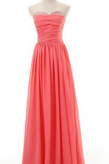 Watermelon Prom Dress, Party Prom Dress, Sweetheart Prom Dress, Chiffon Prom Dress, Prom Dress, Long Bridesmaid Dress
