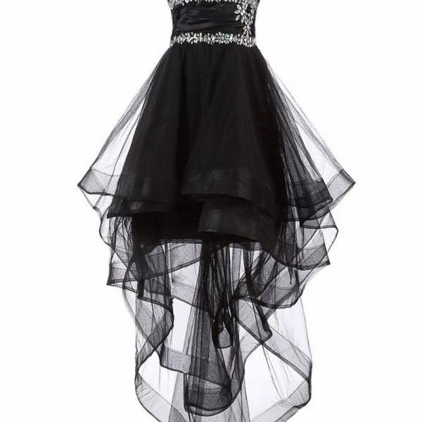 Black Semi Formal Dresses Vestido Curto High Low Prom Dresses With ...