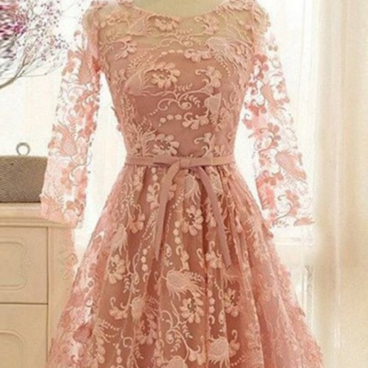 Sliver Grey Floral Lace Homecoming Dress, Scoop A-line Knee-length Lace Short Prom Dress