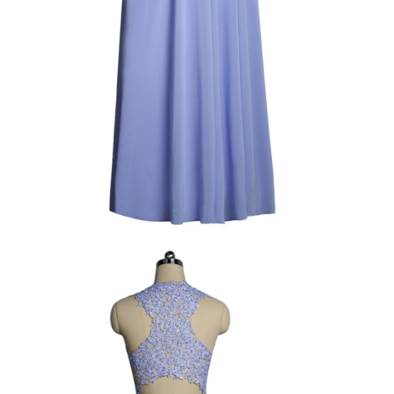 Blue A-line One-shoulder Beading Lacp-up Long Chiffon Prom Evening Dresses main image 1