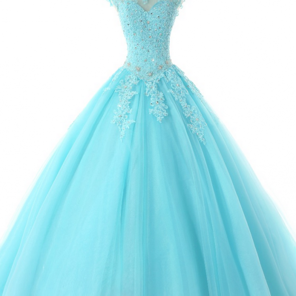 Hot Sale Sexy Blue Prom Dresses Ball Gowns Long Blue Tulle Appliques ...