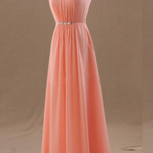 A-line Sparkling Diamond Open-Back Floor-Length Gown Coral