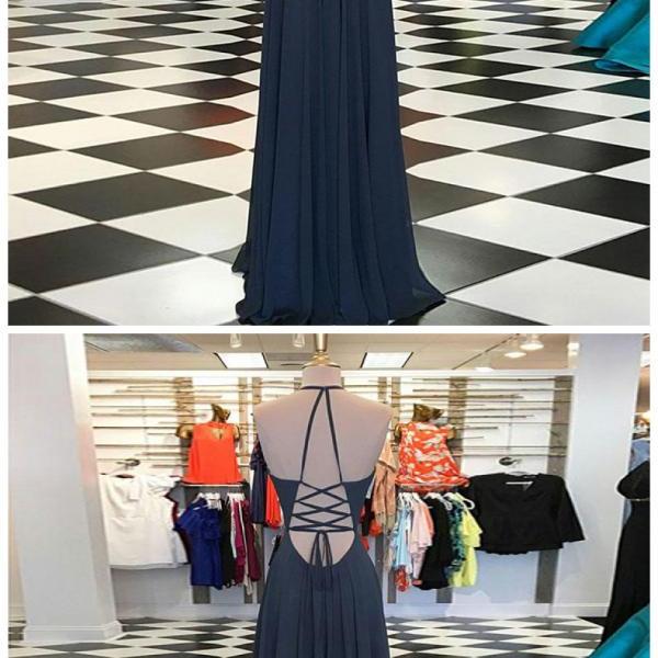 A-Line Square Neck Sweep Train Dress With Flower Slate Blue main image 1