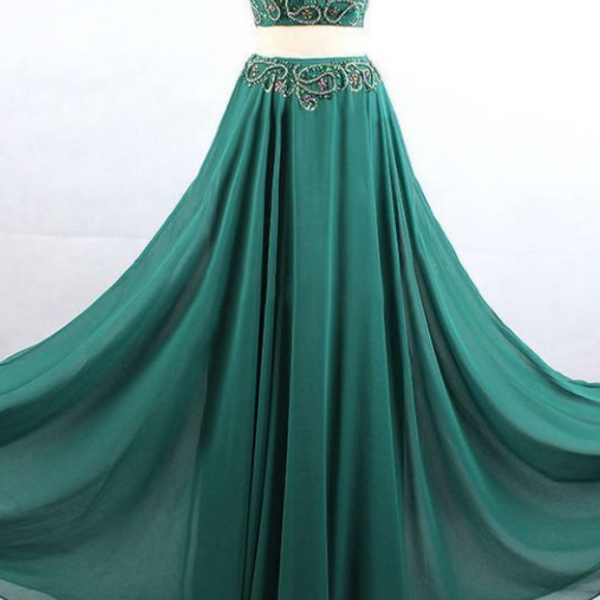 Two Piece Prom Dresses Green, Long Party Dresses A-line, Scoop Neck Formal  Dresses Chiffon, Tulle Ev on Luulla