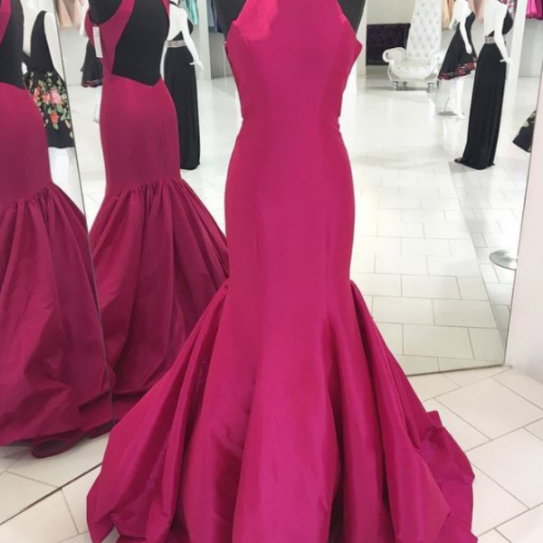 Gorgeous Halter Fuchsia Evening Dress - Mermaid Sleeveless Sequins Party Dress with Slit main image 0