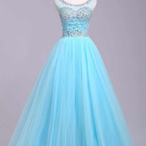 Prom Dresses,Tulle Prom Dress with Sequins, Floor Length Puffy Evening Dress