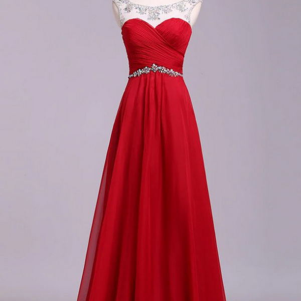 Prom Dresses,Chiffon Prom Dress with Crystals, A Line Pleated Evening Dress