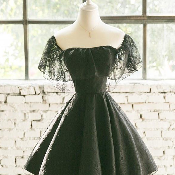 Black Off Shoulder Lace Sweetheart Lovely Short Homecoming Dress, Black Party Dress