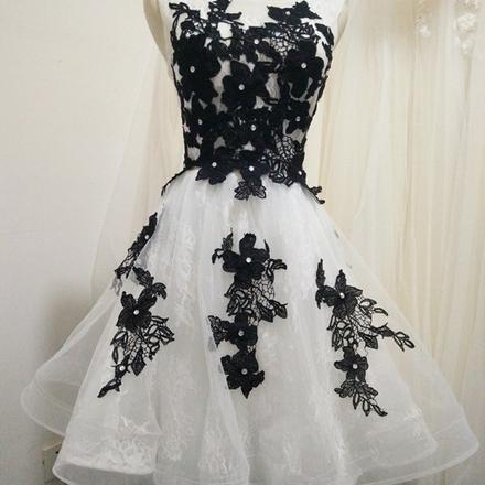 White Strapless Party Dress-Black Lace