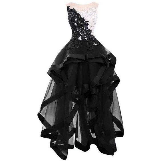 Black Lace Appliques Homecoming Dresses,Elegant Round Collar Sleeveless Party Dresses,Tulle High-Low Homecoming Dresses