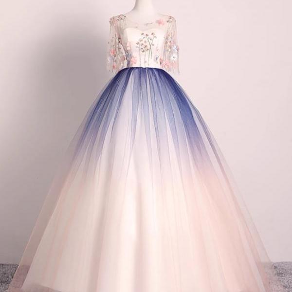 Prom Dresses,Temperament Elegant Gradient Color tulle Stereoscopic Applique Bar Mitzvah Dresses
