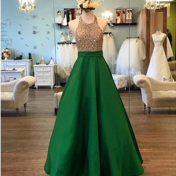 Formal Suit For Men Dark Green Two Piece Sparkly Crystal Prom Dresses,Green  Prom Dress,Evening