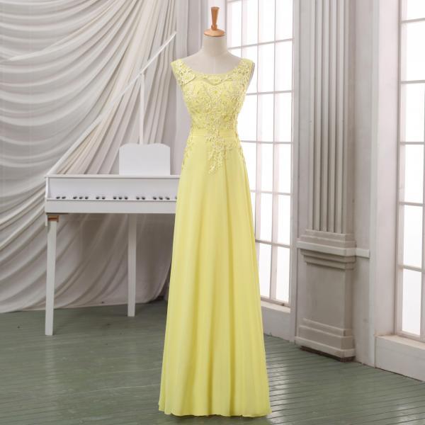Prom Dresses,evening Dress,party Dresses, Yellow Lace Evening Dress,lace  Appliqued V Back on Luulla