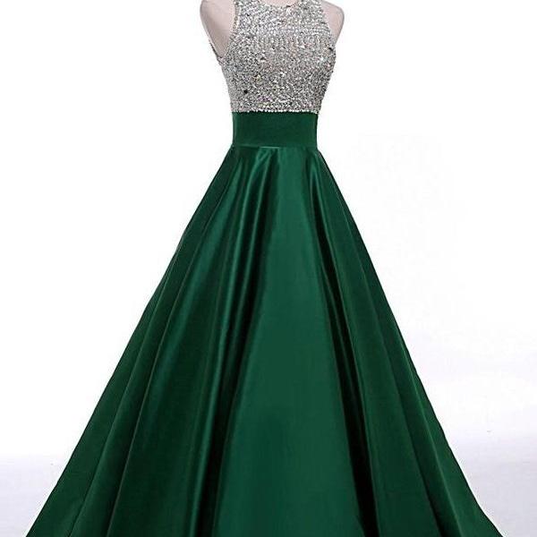 Prom Dresses,evening Dress,party Dresses,satin Green Prom Dresses,modest Prom  Gowns,beading Evening on Luulla