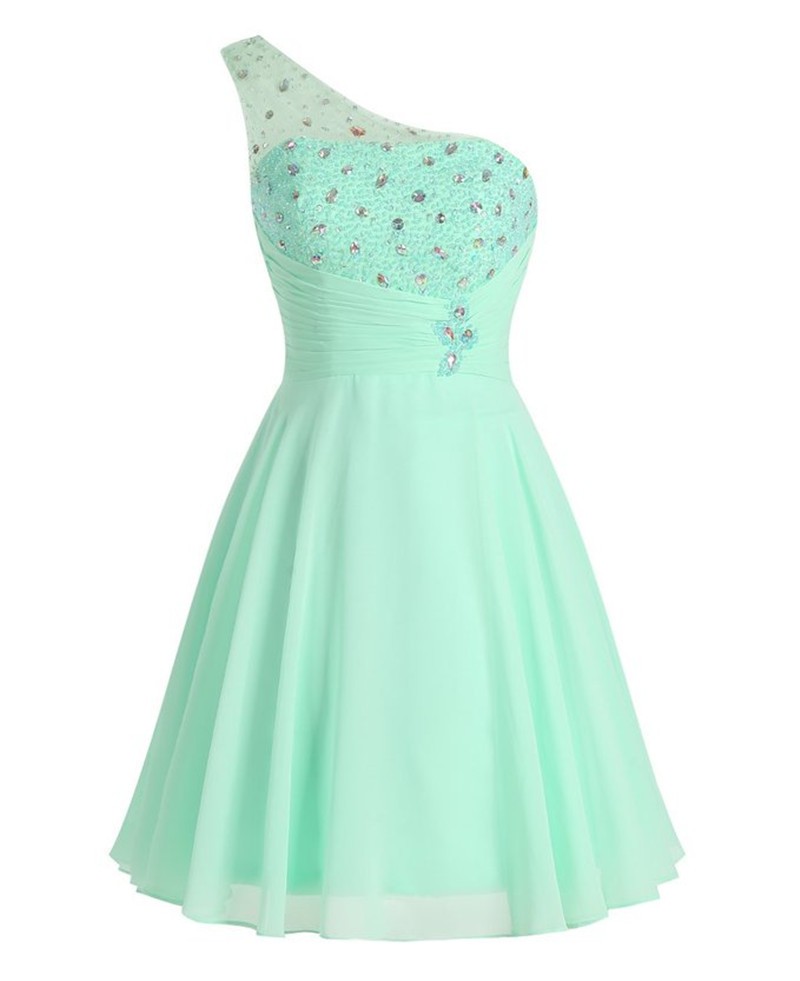High School Graduation Gowns Curto One Shoulder Mint Green Prom Dresses Short on Luulla