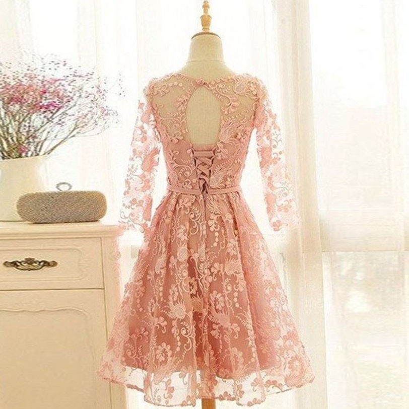 New Arrival Blush Pink Long Sleeves A-line Short Homecoming Dress, PH346