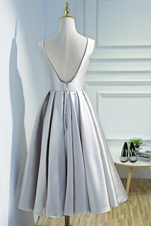 Silver Satin V Neck Dresses on Luulla
