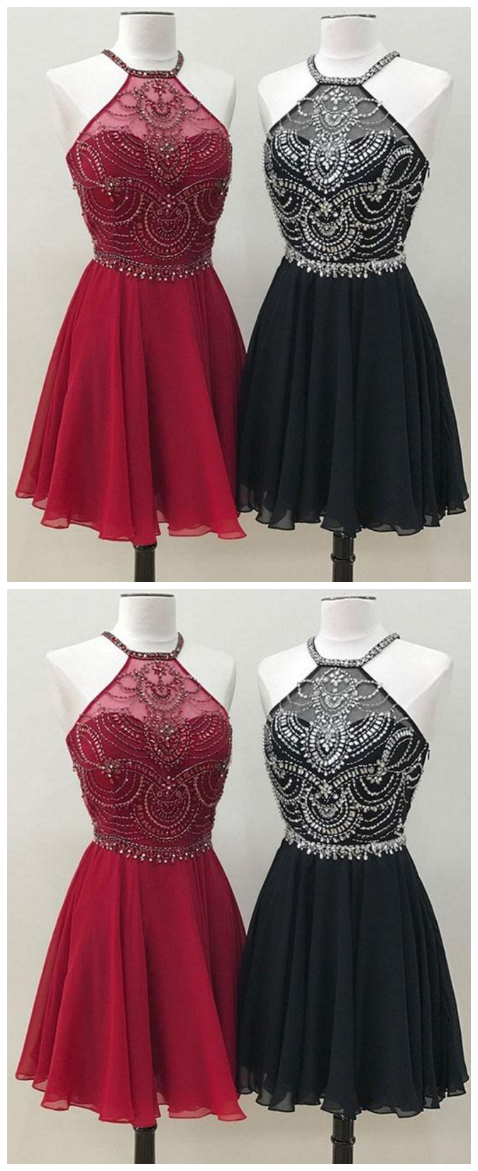 Unique Beads Burgundy And Black Chiffon Short Prom Homecoming Dress on ...