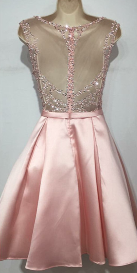 Knee-Length Sleeveless Pink Homecoming Dress With Beading Waist