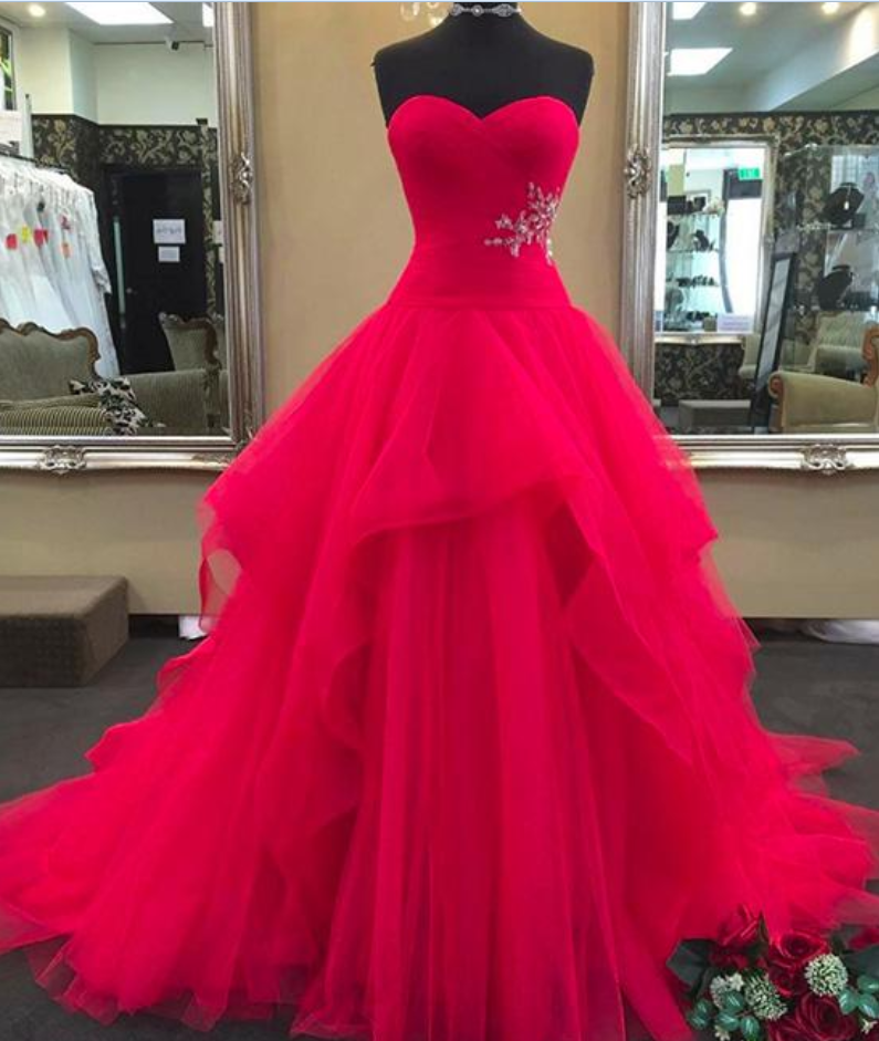 Red Sweetheart Neck Tulle Long Prom Dress Red Evening Dress On Luulla