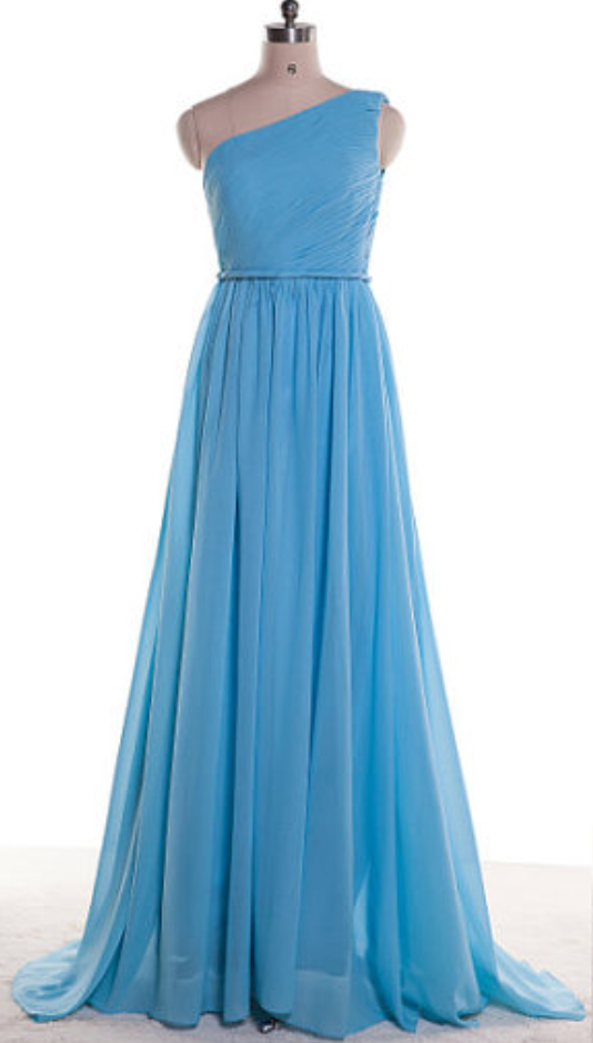 Long Evening Dress,one Shoulder Evening Formal Dresses,blue Chiffon ...