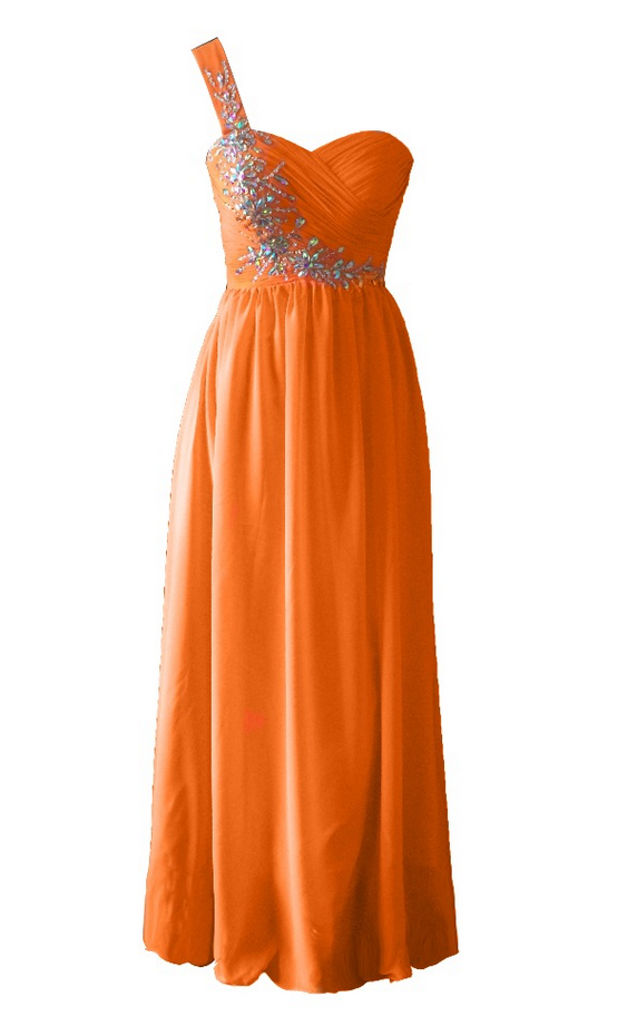Luxury Long Aline Orange Chiffon Pleats Beaded Evening Dresses Vestido