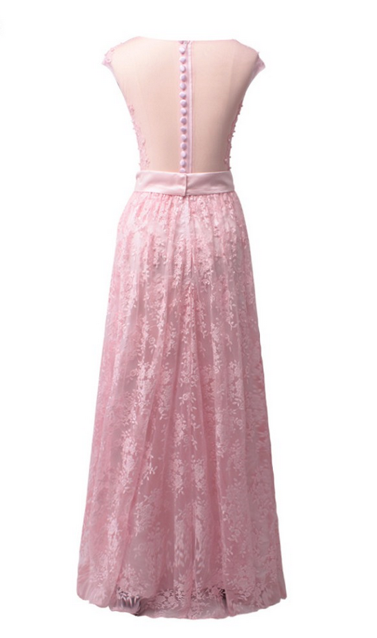 Pearl Pink Formal Dresses A Line Appliques Bodice Layers Formal Dress