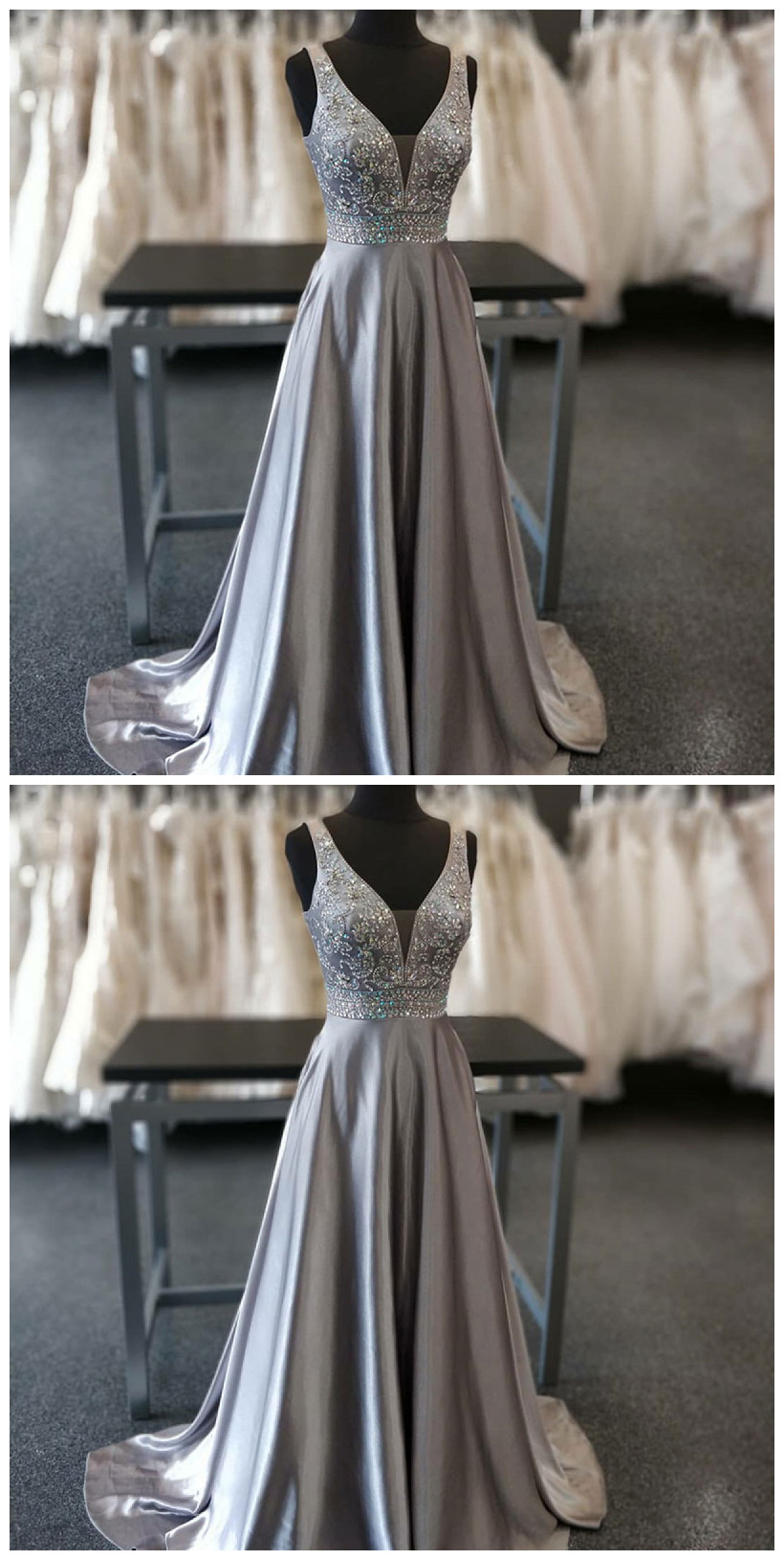 gray beaded gown