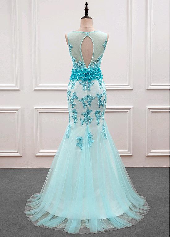 Mermaid Scoop Appliqued Prom Dress with Lace up Back main image 1