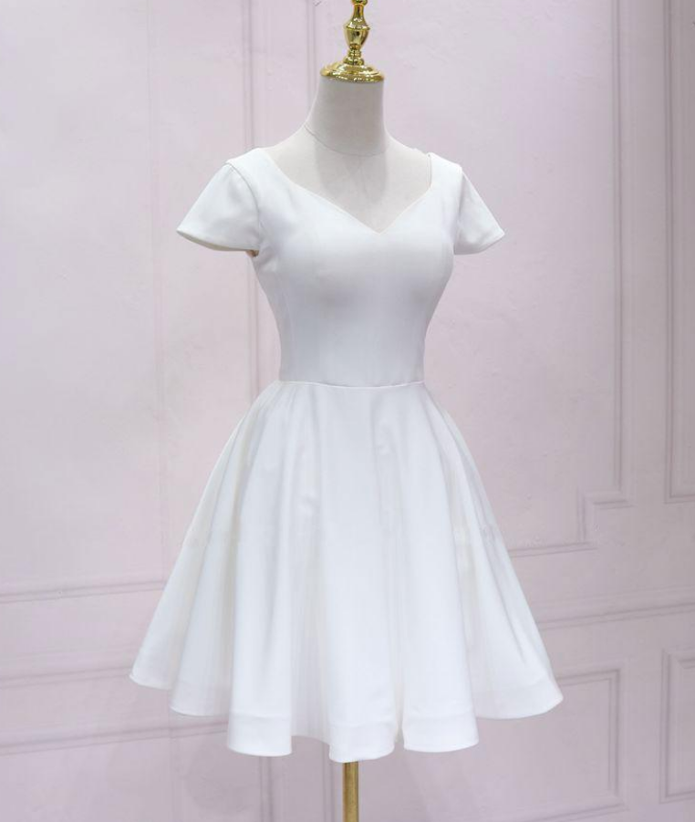 A Line V Neck Short Lace Satin Prom Formal Homecoming Dresses main image 1