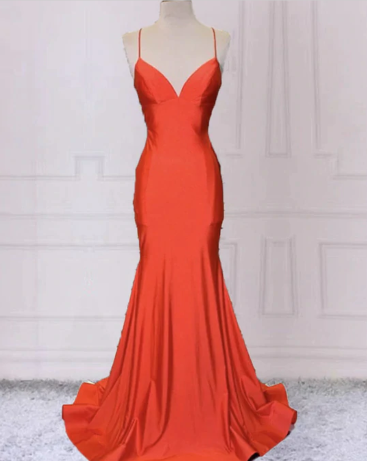 Mermaid V Neck Straps Pleated Prom Dress WU1391