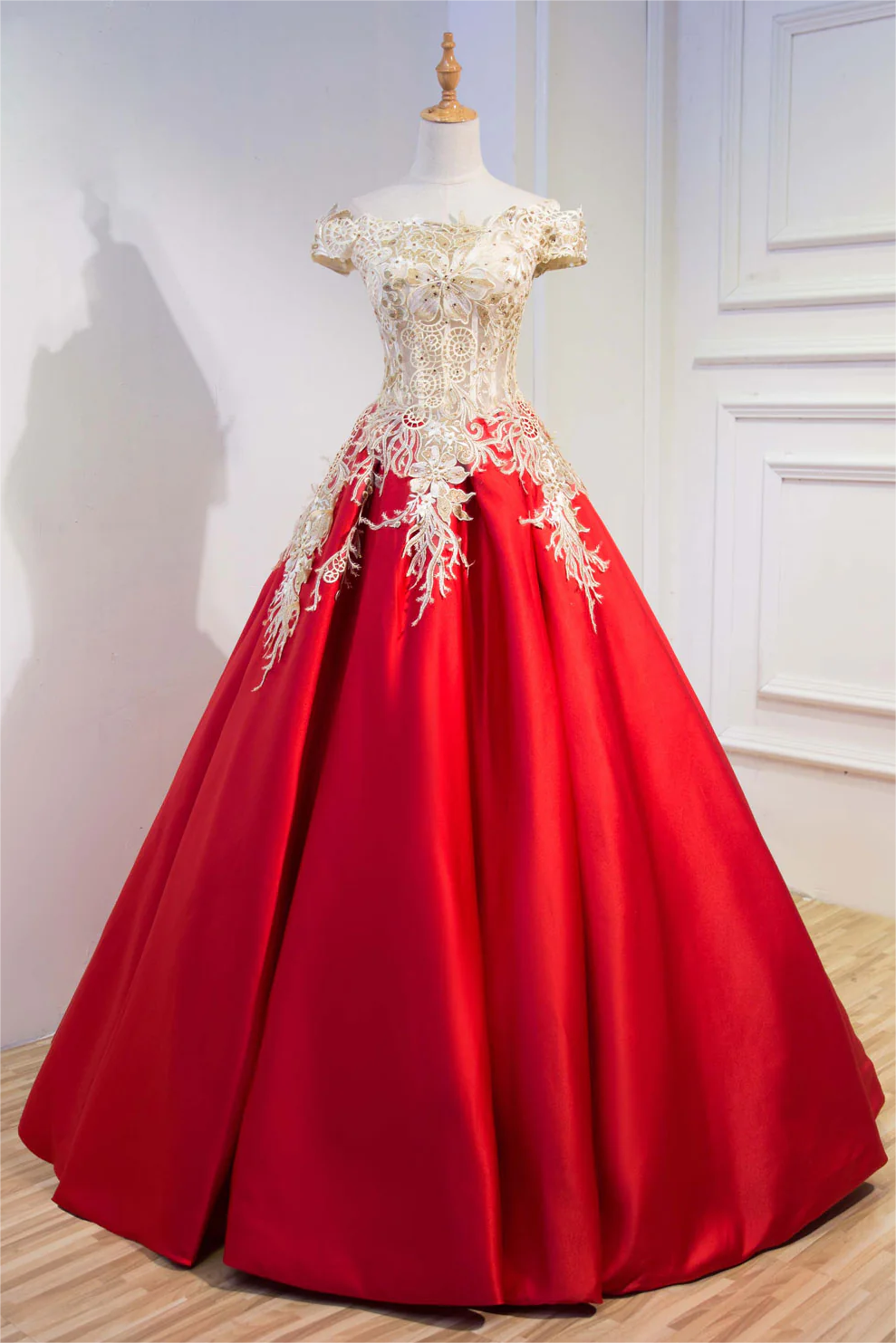 Charming Red Lace Satin Long Party Dress Formal Prom Evening Gown cc2313
