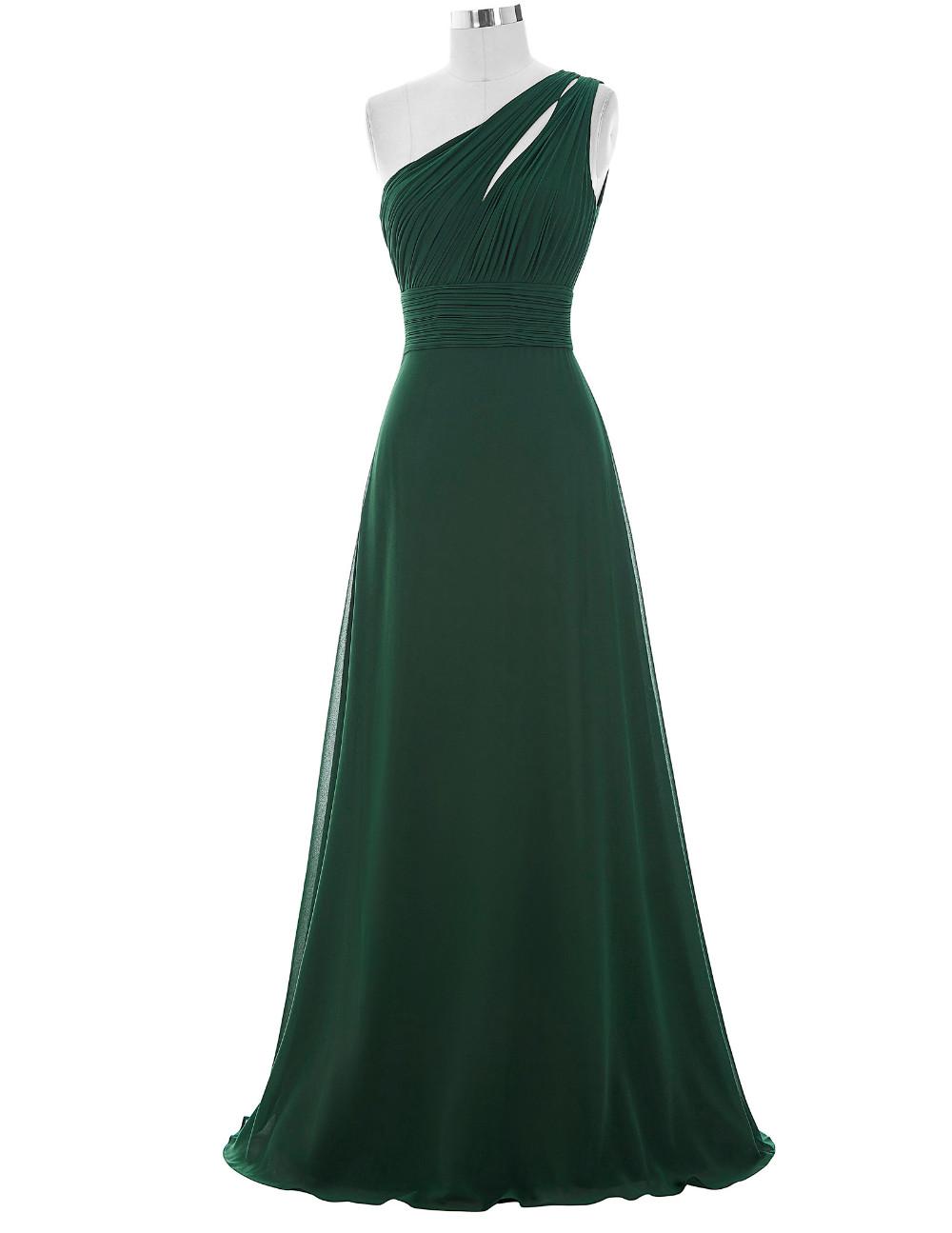 One Shoulder Sleeveless Ruched Chiffon A-line Dress Olive Green