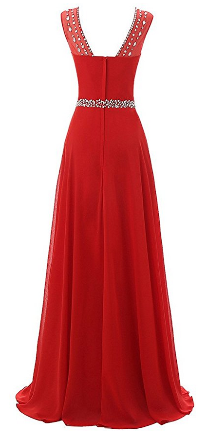 Beaded Straps Long Prom Dress Floor Length Evening Gown on Luulla