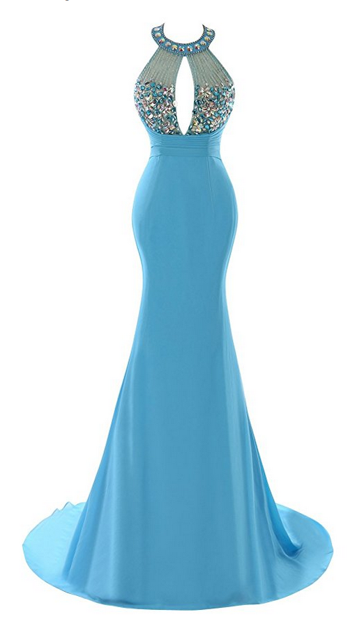 Long Mermaid Halter Lace Beading Evening Party Dresses with Slit